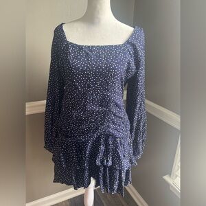 BLOOMINGDALES AQUA Women's Ruffle Polka‎ Dot Dress Color Navy Size XL